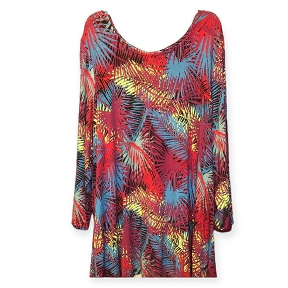 NWT Intro. Stretchy Top Tropical Colors. Palm Leaves Red Yalow Blue Black Sz: 3X - Picture 2 of 4